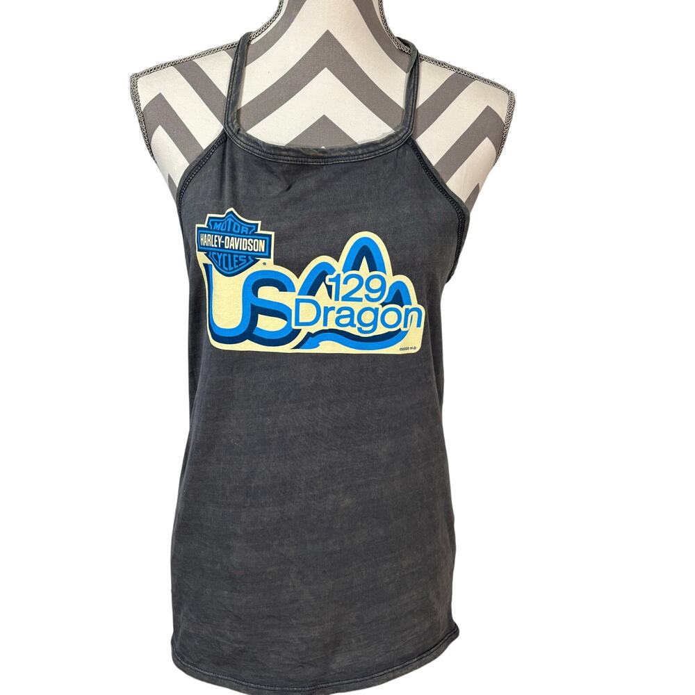 Harley Davidson Womens Gray Tank Top L NWT US 129 Tail of Dragon Mineral Wash